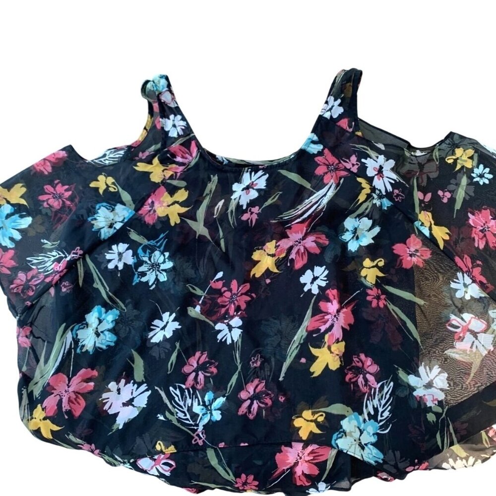 Lane Bryant Top Blouse Size 4X Plus Size 26 28 Sheer Cold Shoulder Flower Floral